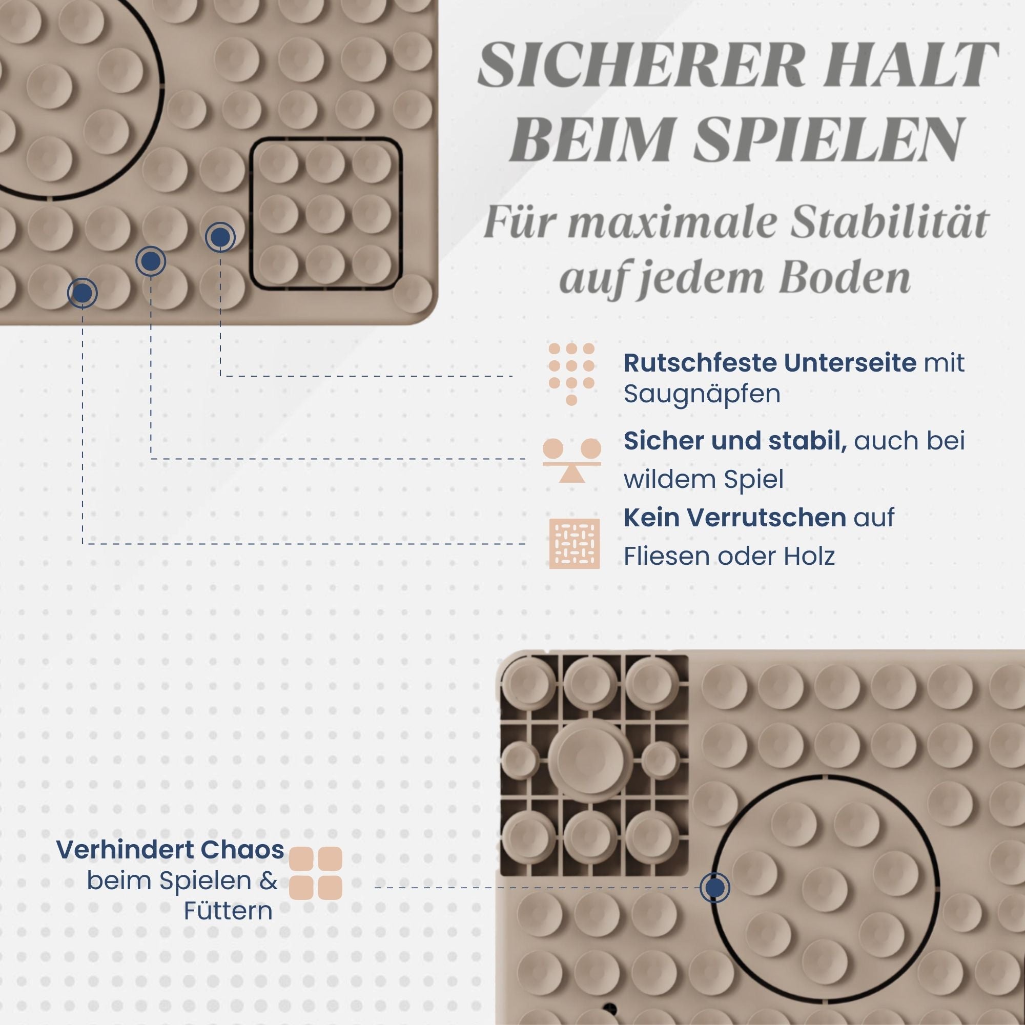 Beige Hundematte mit rutschfester Unterseite und Saugnäpfen für sicheren Halt