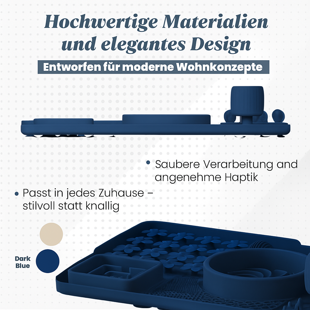 Seitenansicht der blauen Hundematte mit elegantem Design und hochwertiger Verarbeitung