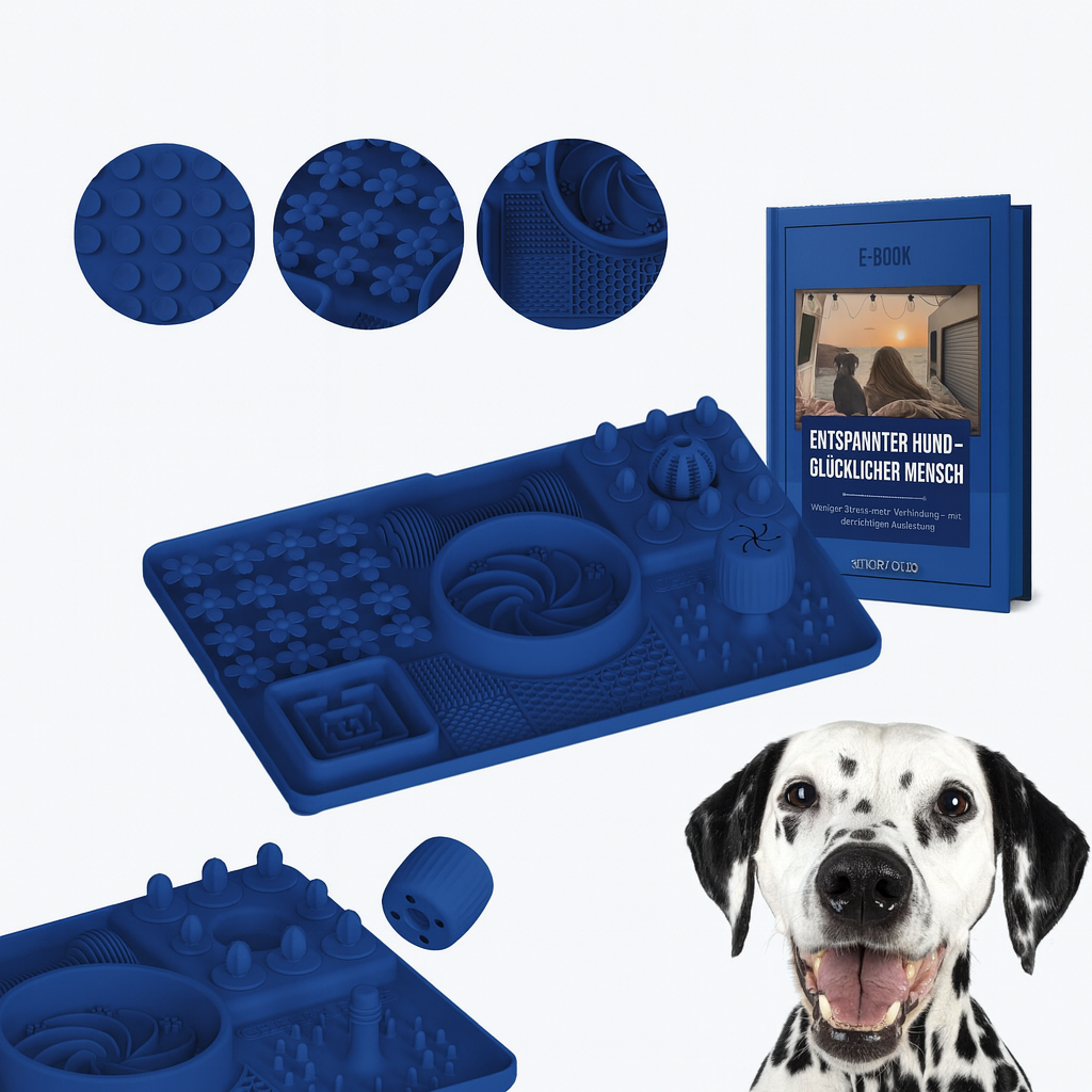 Blaue 4-in-1 Hundespielmatte mit Schnüffel-, Leck- und Spielbereichen